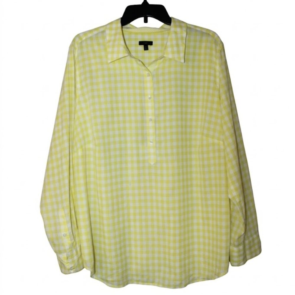 Talbots Yellow & White Gingham Cotton popover tunic size 2X